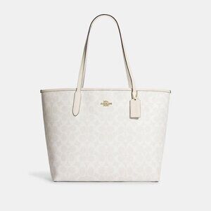 COACH Large City Tote Bag In Signature Canvas #5696 - CHALK, GOLD, GLACIER WHITE